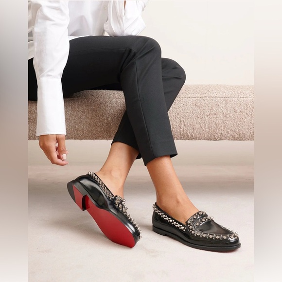 Christian Louboutin Mattia Spikes Donna Loafers in Black Patent Leather Size 37 - Picture 1 of 16